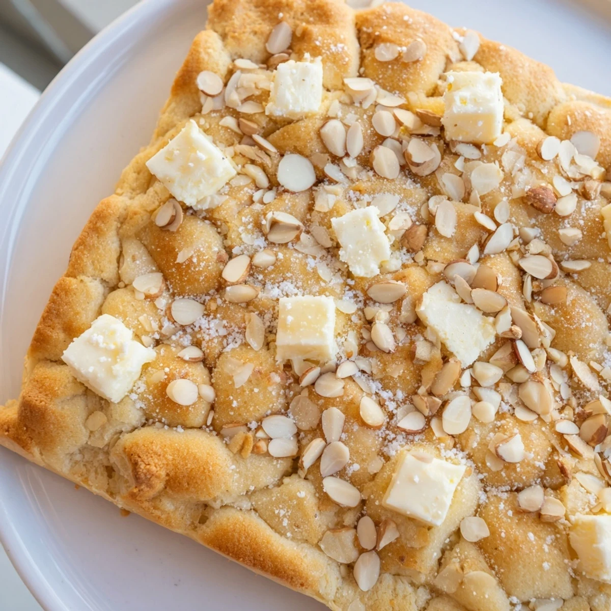 Close-up of a warm, bubbling German Butter Cake, a classic German dessert to enjoy.