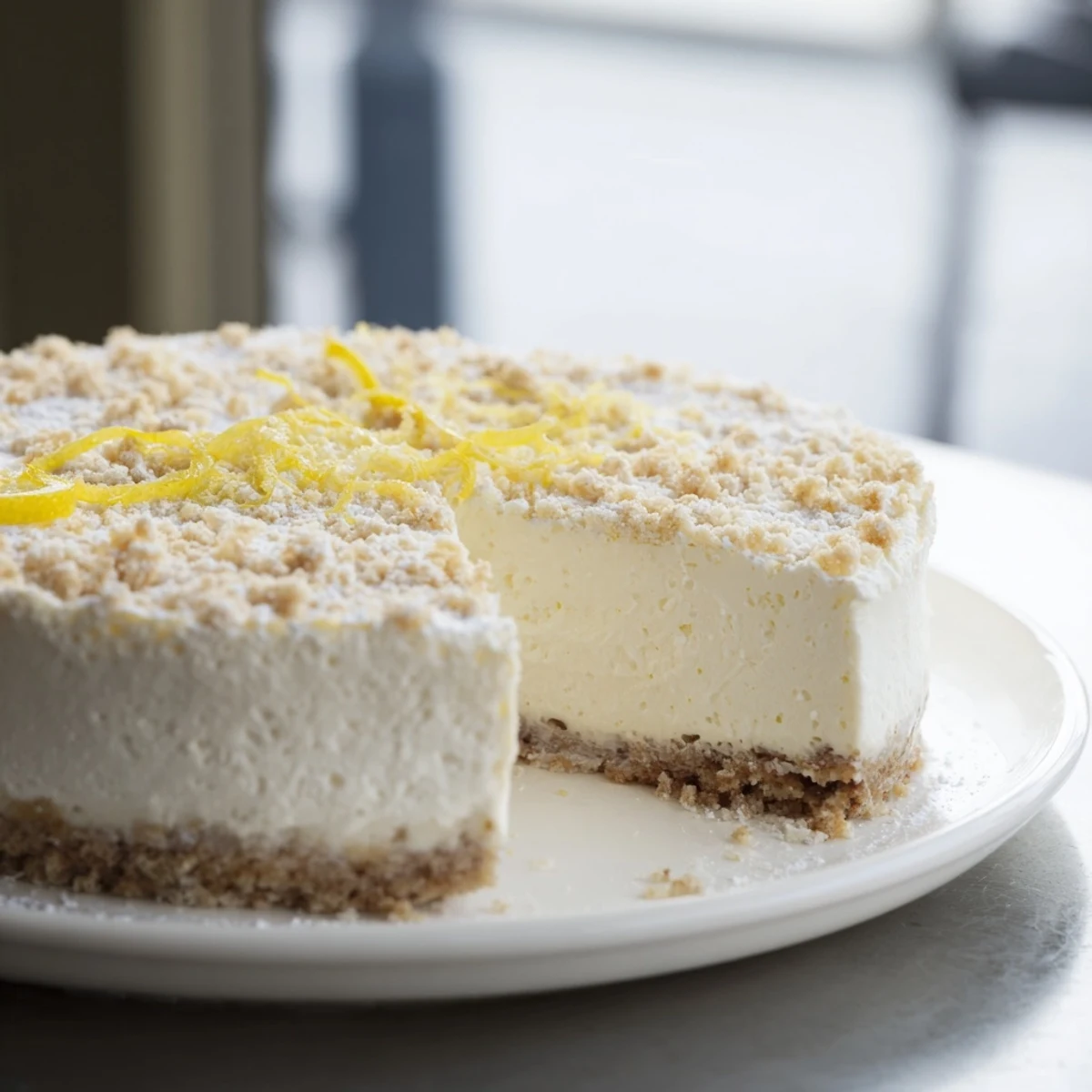 This decadent German cheesecake features a golden crust and a smooth, rich filling.