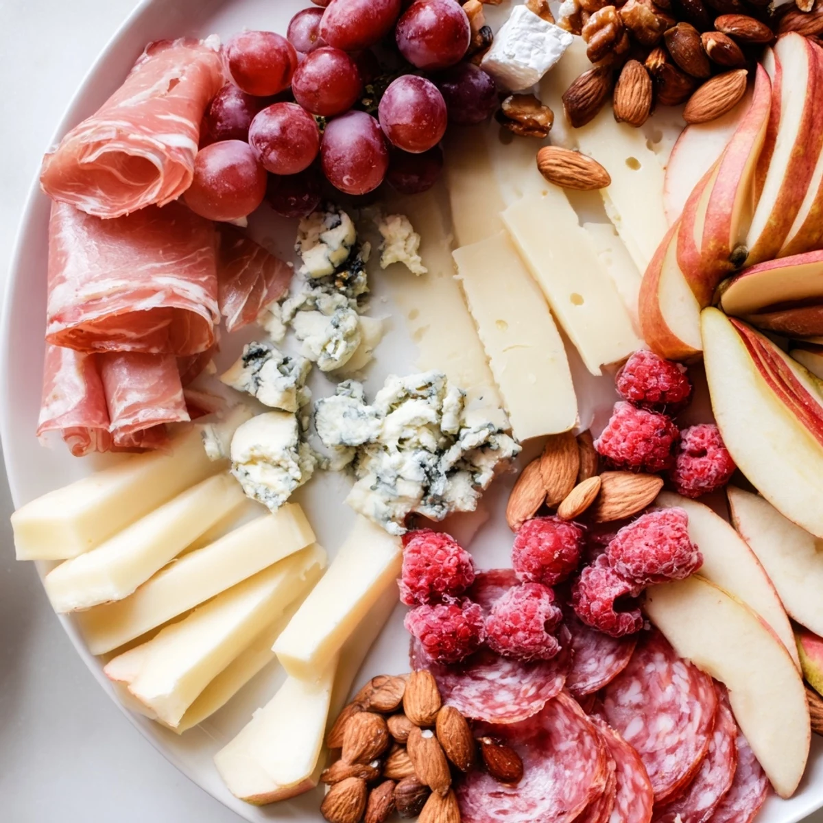 A gorgeous Lace & Pearls elegant board with cheeses, grapes, and crackers, perfect for entertaining guests.