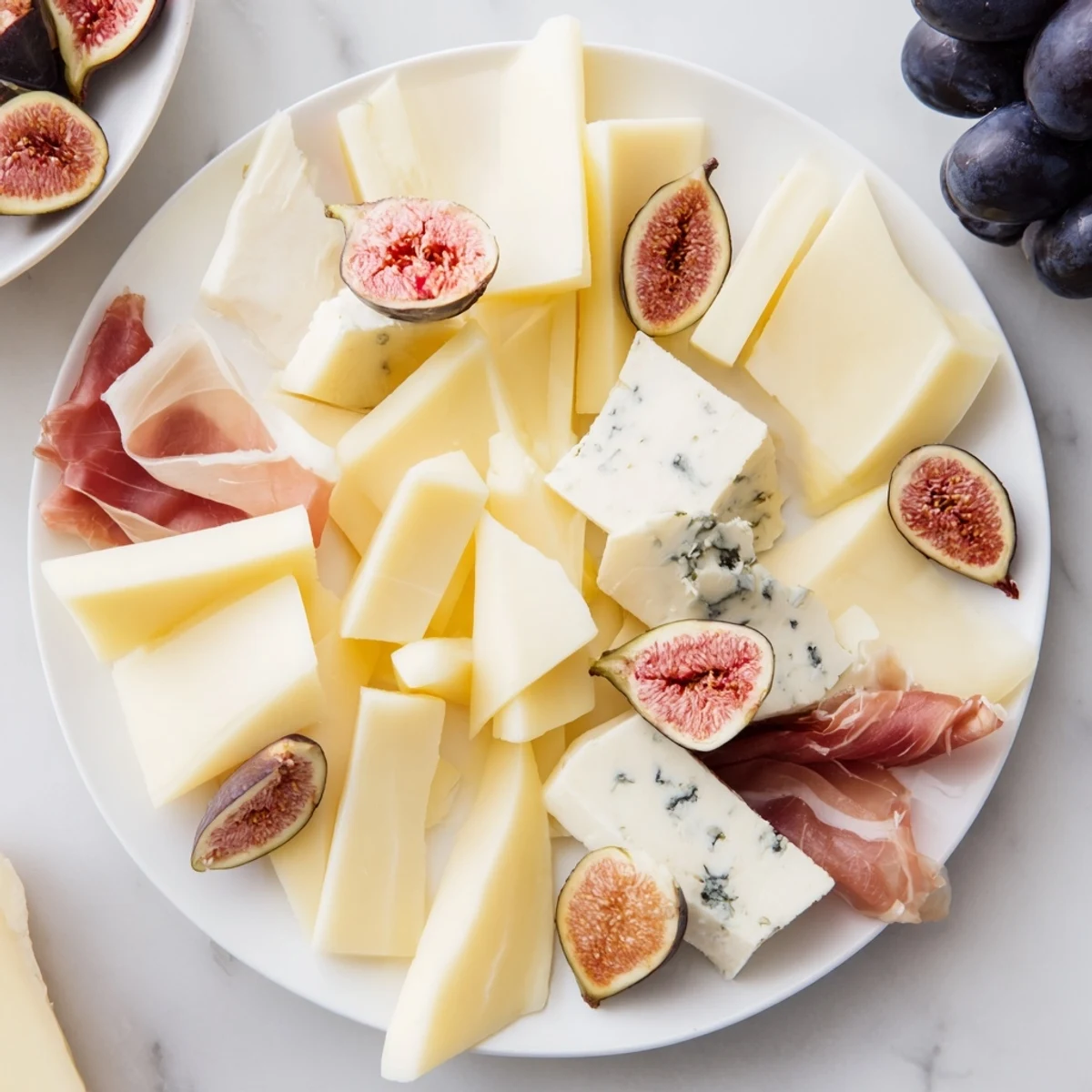 Elegant arrangement of Moments Magiques Plateau Bonne Année 2026 with cheeses for New Year's celebrations.