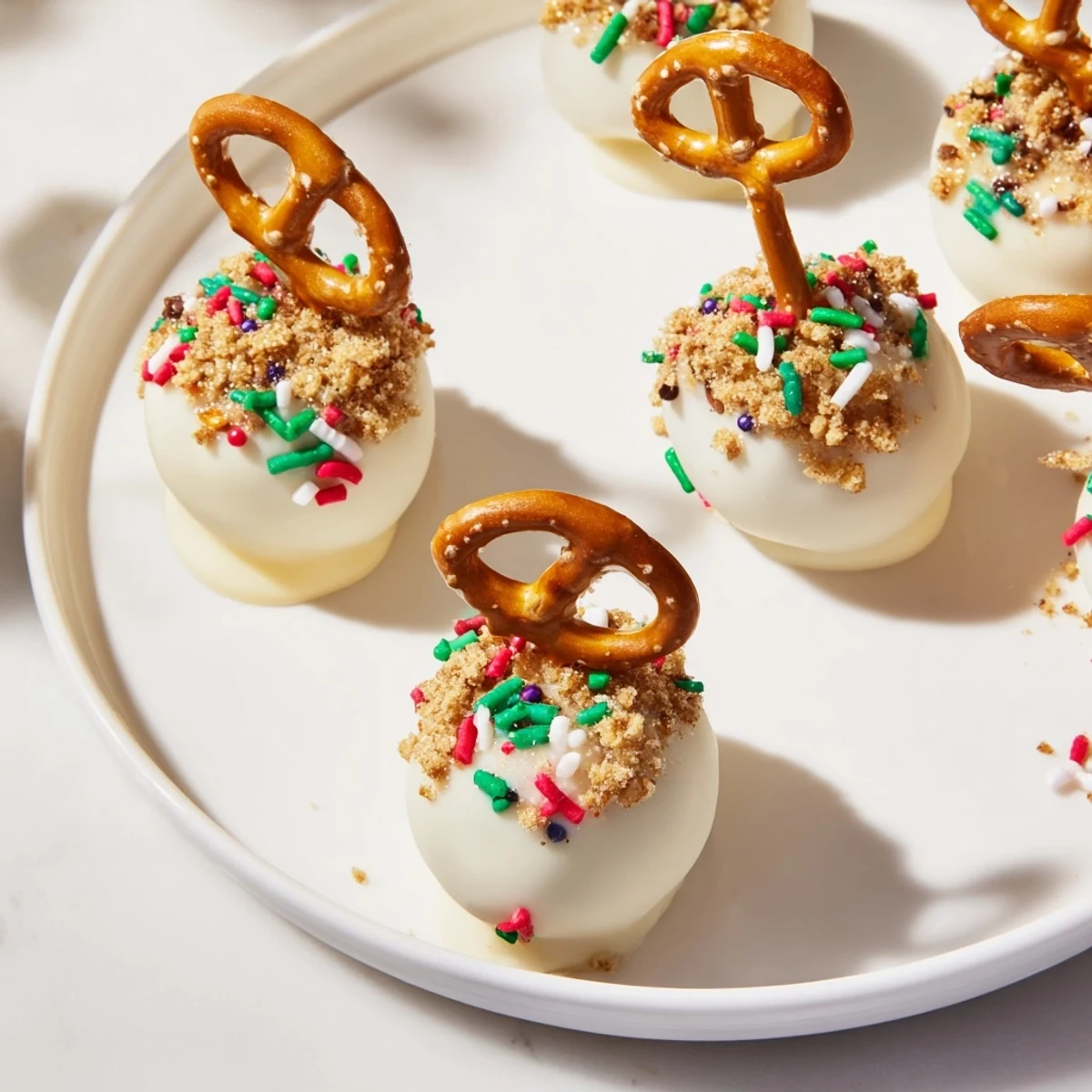 Vibrant photo of holiday ornament candy balls with colorful sprinkles, ready to be enjoyed.