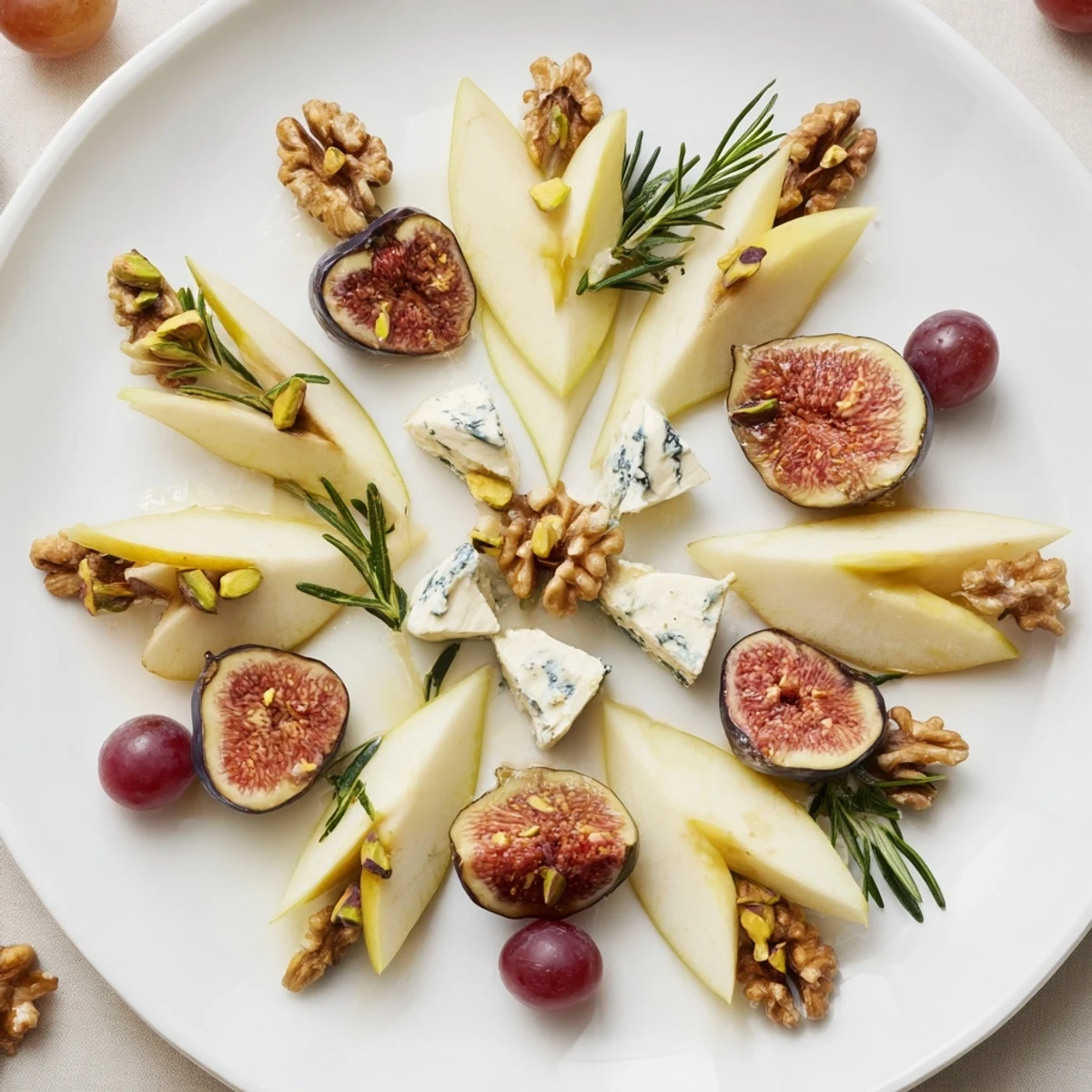 Vibrant Fig and Walnut Star Board with fresh figs, walnuts, and creamy vegan cheese, ideal for a holiday appetizer.