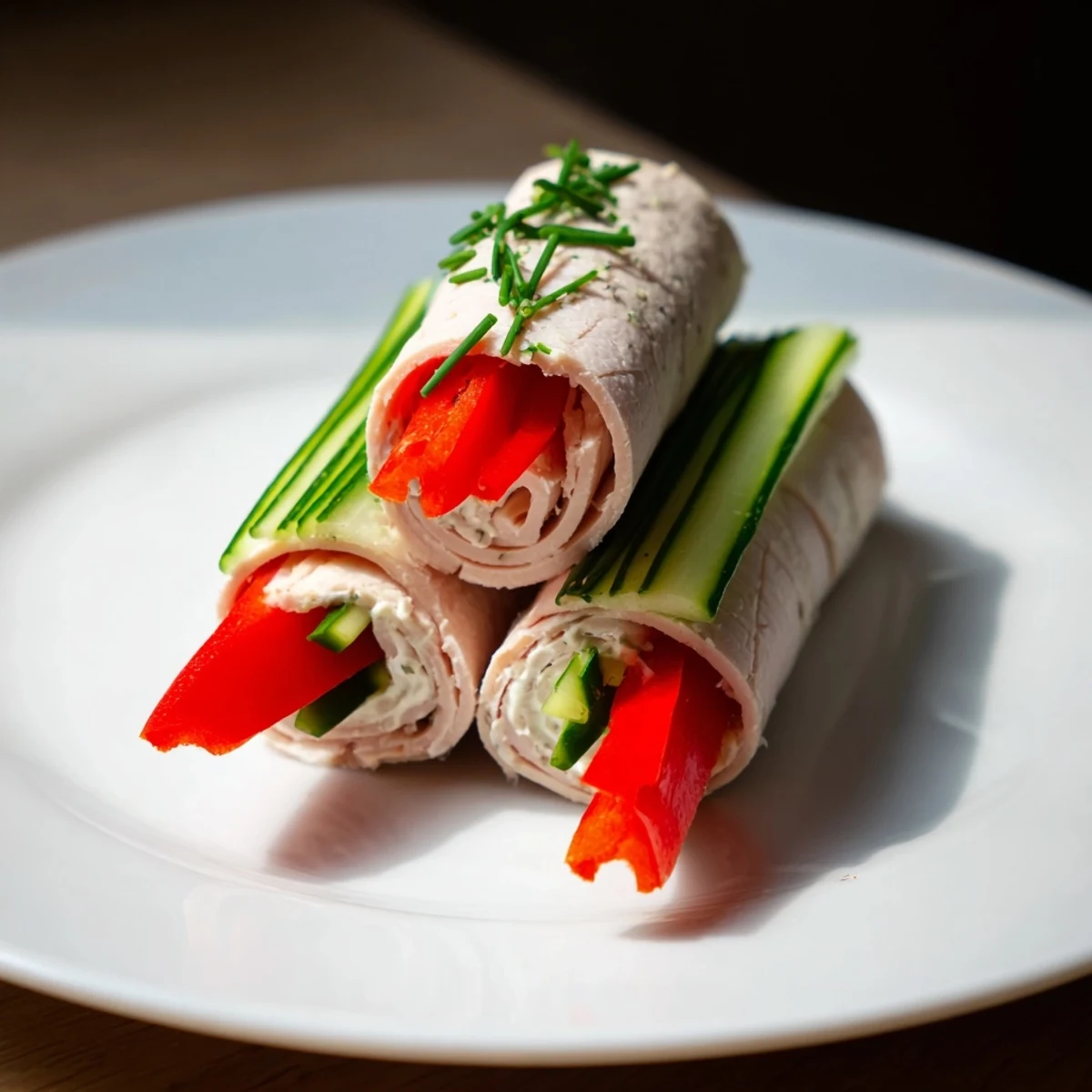 Enjoy these elegant, healthy turkey roll-ups, filled with fresh vegetables, perfect for a gathering.