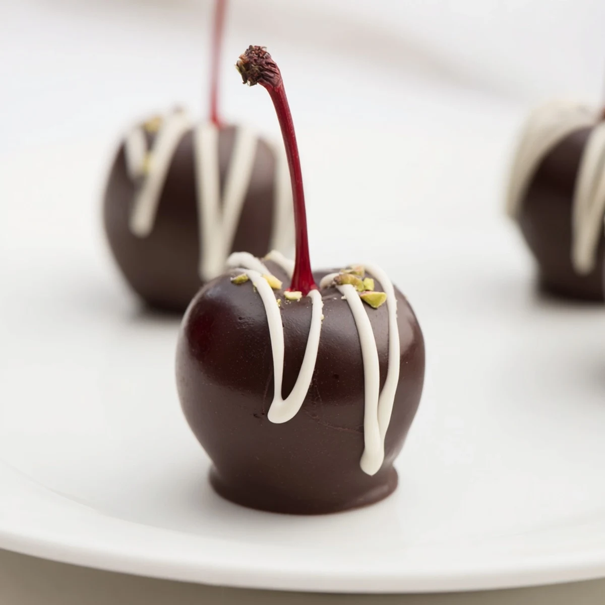 Decadent Chocolate-Covered Cherry Dessert Bites arranged in a pyramid, ready to be enjoyed as bite-sized treats.