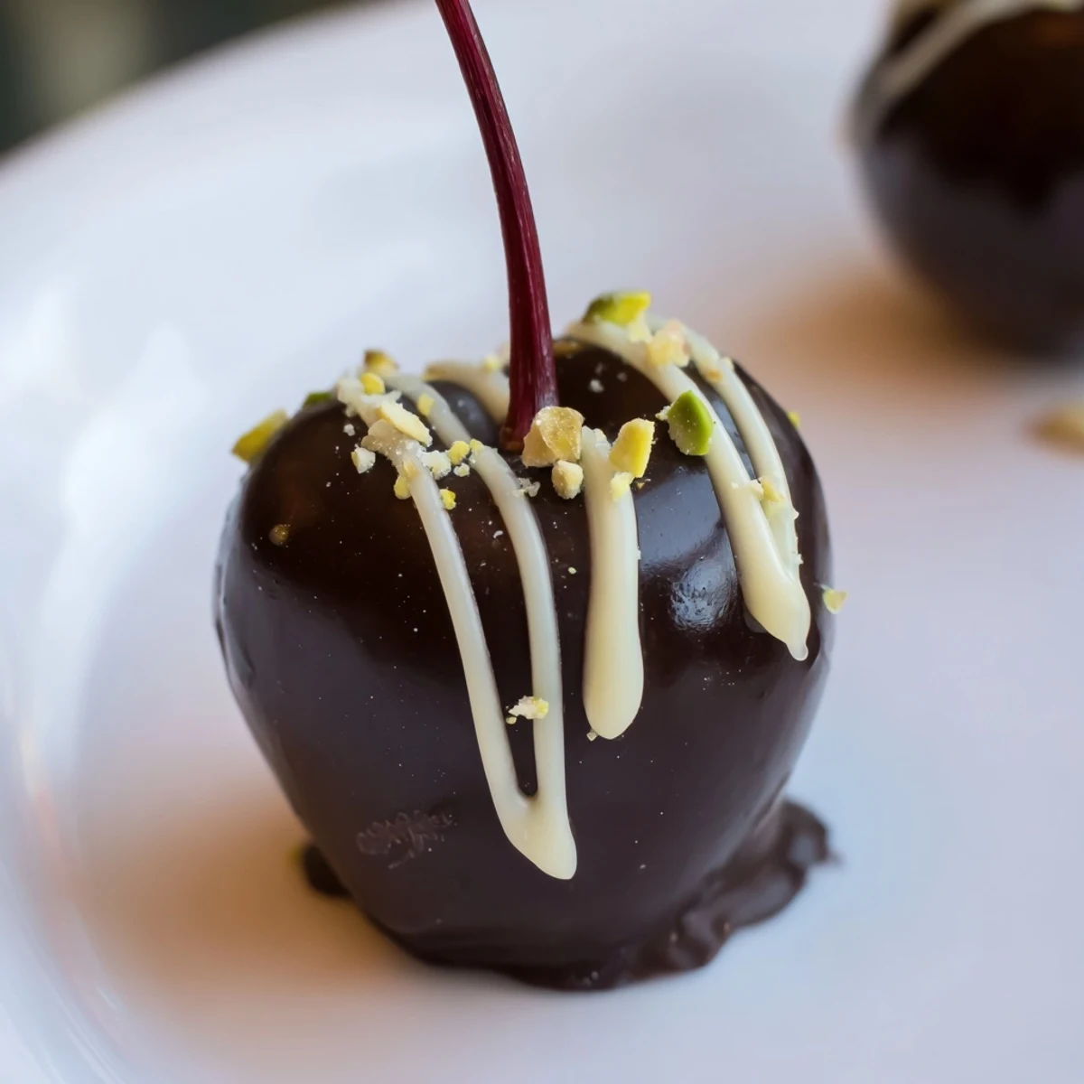 Artfully-stacked pyramid of Chocolate-Covered Cherry Dessert Bites, a delightful and simple vegetarian dessert.