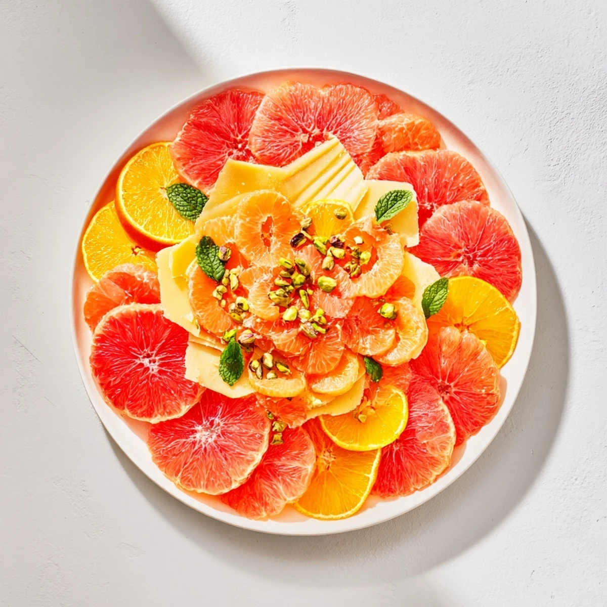 A vibrant "Clockwork Orange" appetizer platter with citrus arranged like a clock, ready to eat.