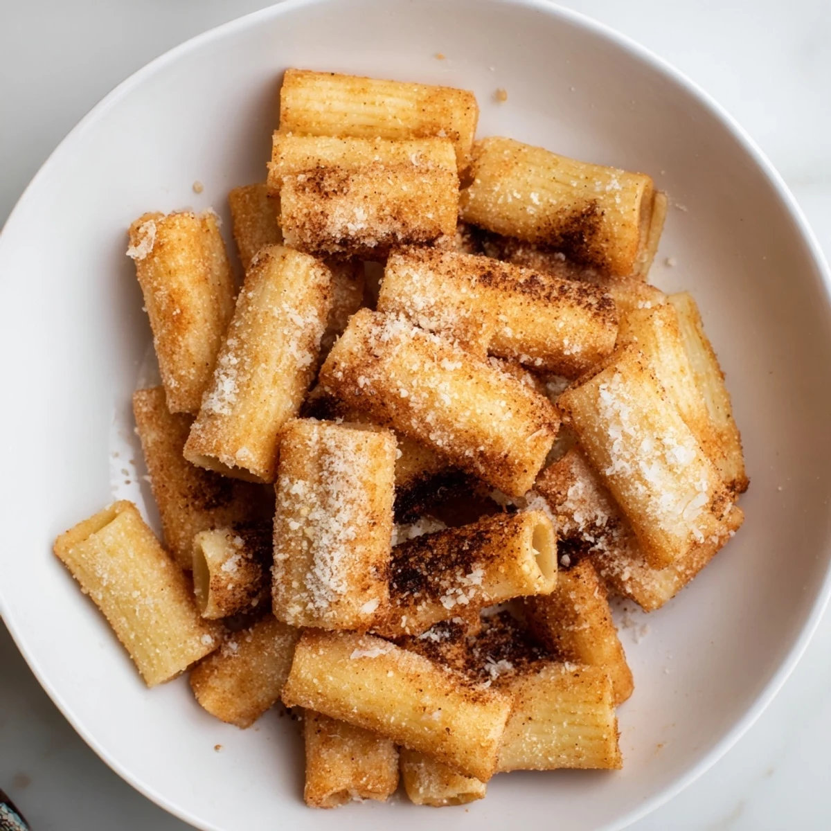 Crunchy air fryer pasta croutons, golden brown and perfectly seasoned, ready for salads or snacks.