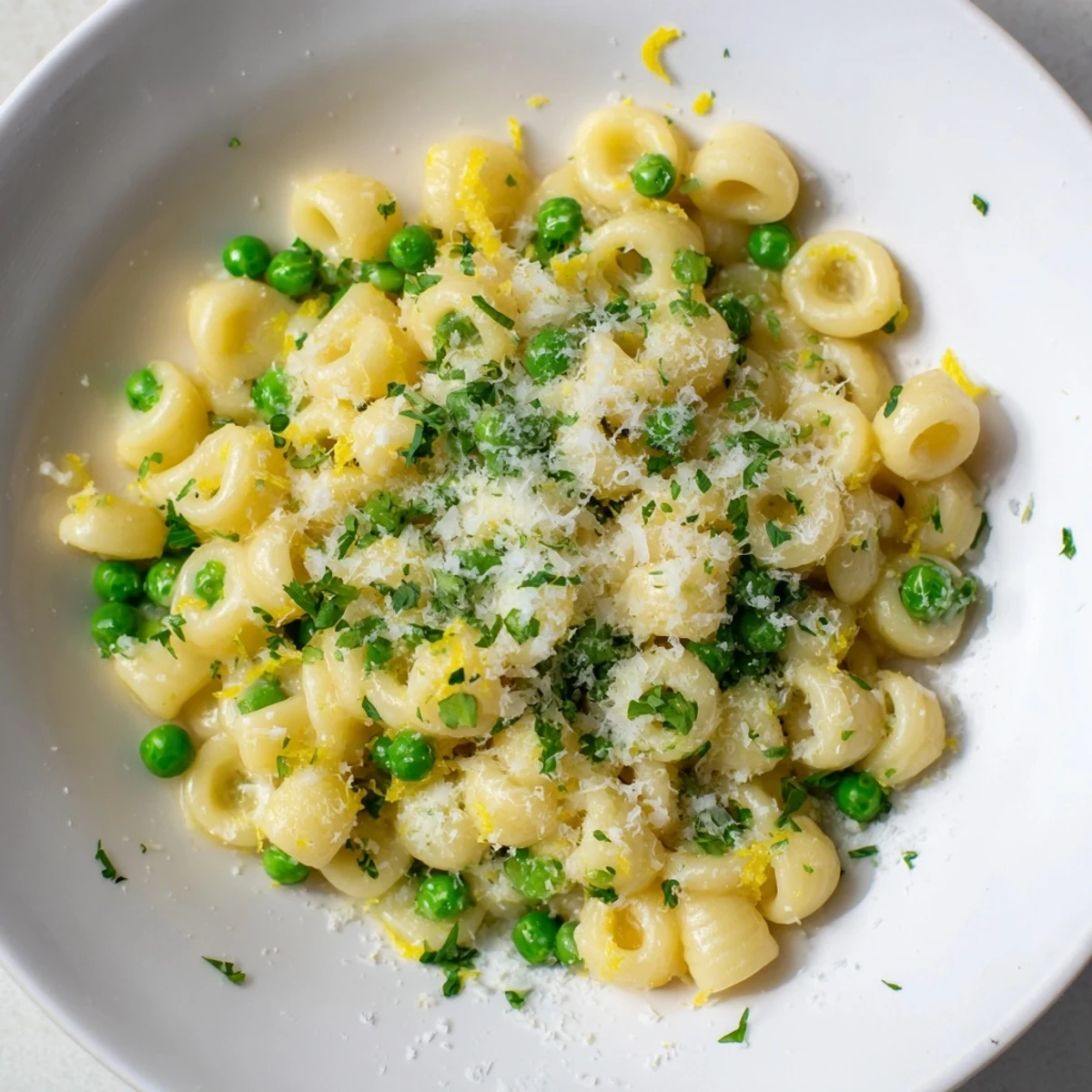 Garlic butter ditalini with bright green peas, a quick and easy Italian-inspired weeknight dinner.