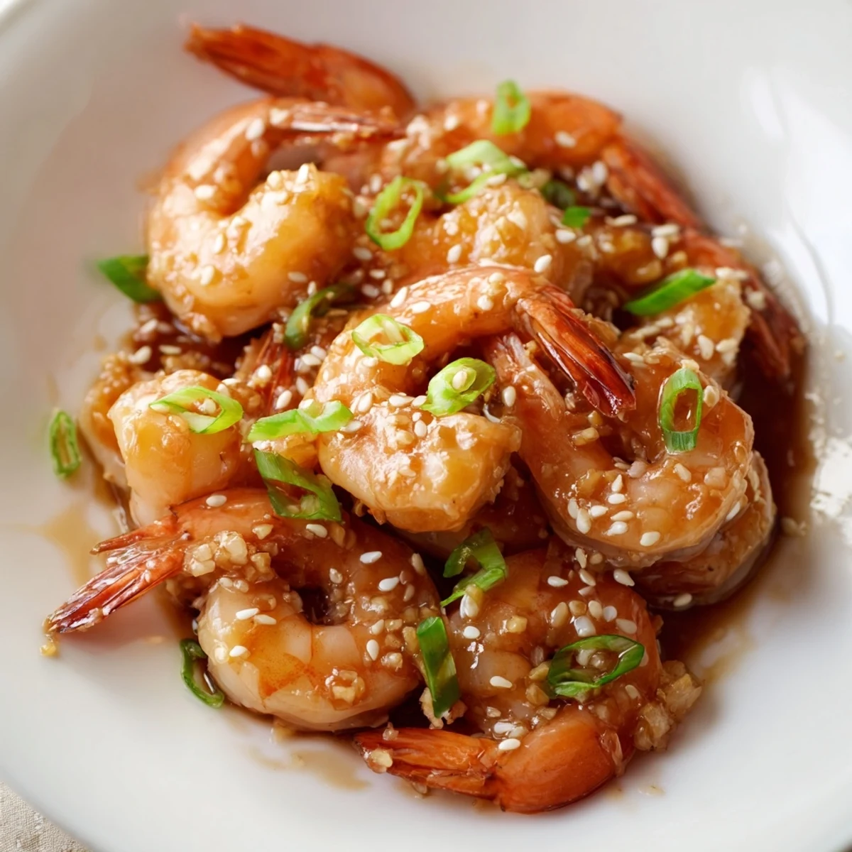 Flavorful Honey Garlic Shrimp with green onions, ready for a quick and easy Asian-inspired dinner.