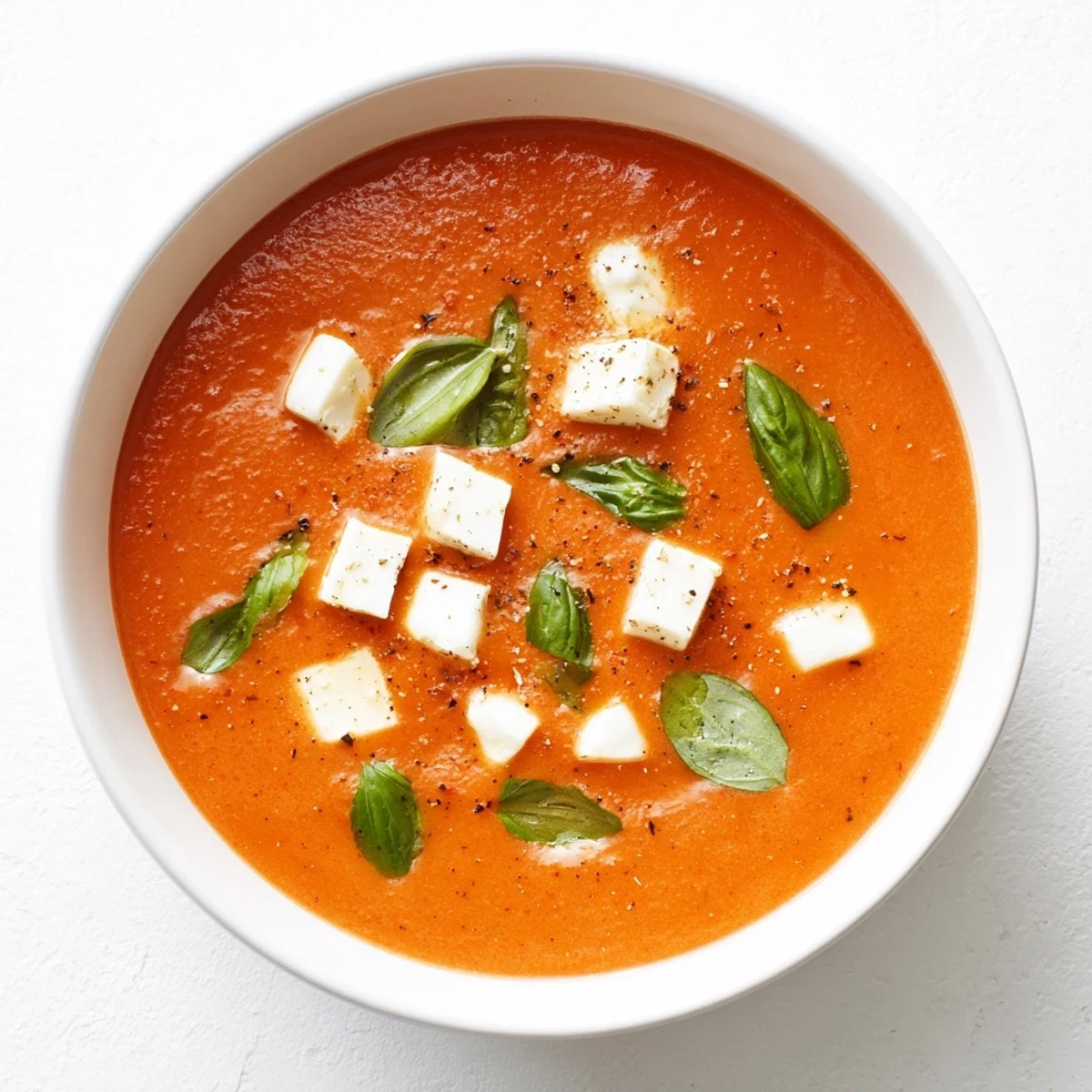 Creamy tomato mozzarella soup, a vibrant, steaming bowl ready to be enjoyed with crusty bread.