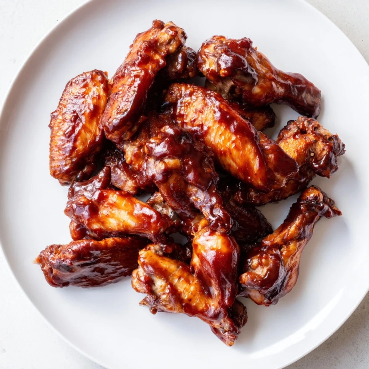 Baked Sticky Honey BBQ Wings glistening with a sweet, tangy glaze, perfect for a game night feast.