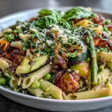 Fruehlingspasta frisches Gemuese Krauter