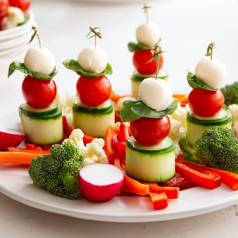 Festive Savory Crudités platter with veggie Santa Hats, a delicious and healthy holiday appetizer.
