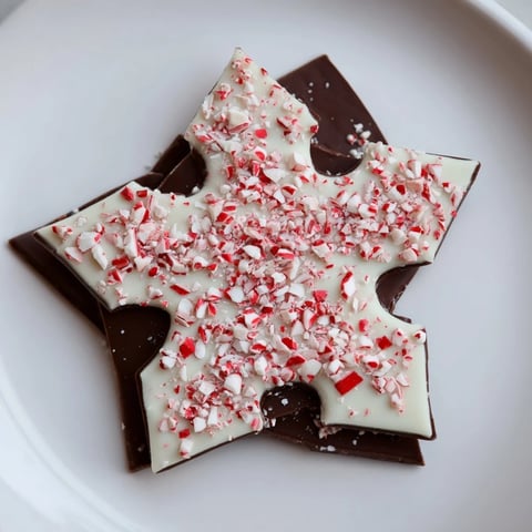 Rich, layered Peppermint Bark Snowflakes: dark chocolate, white chocolate, and crushed peppermint for a festive treat.