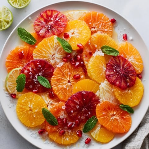 A colorful Fruit Board: Citrus Slice Garland Platter, arranged with vibrant orange, pink, and green citrus.