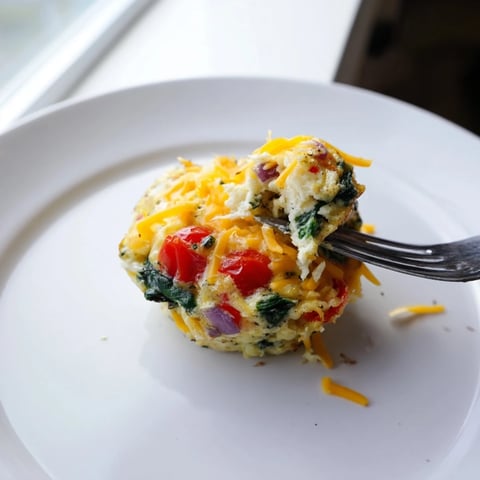 Delicious veggie egg muffins bursting with colorful bell peppers are ready for breakfast.