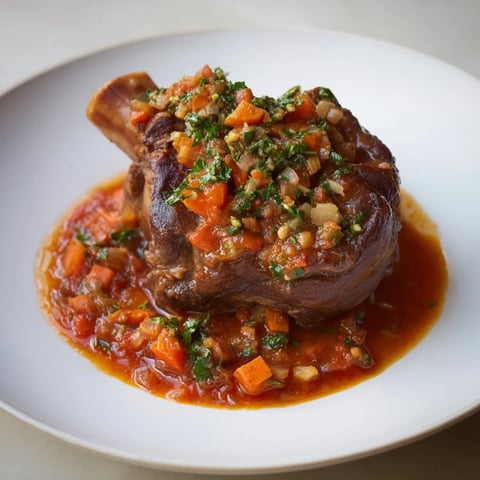 Tender Osso Buco served with saffron risotto, a classic Italian main course, ready to eat.