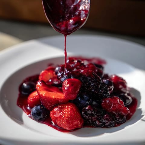 Die warme Beerencoupage erwärmt sich sanft und bietet einen köstlichen Fruchtmix.  