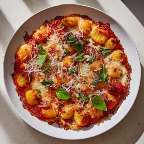 Freshly baked potato gnocchi with bubbly mozzarella and a vibrant, flavorful tomato sauce.