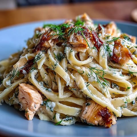 The Best Creamy Salmon Pasta twirled on a fork beside a glass of crisp white wine