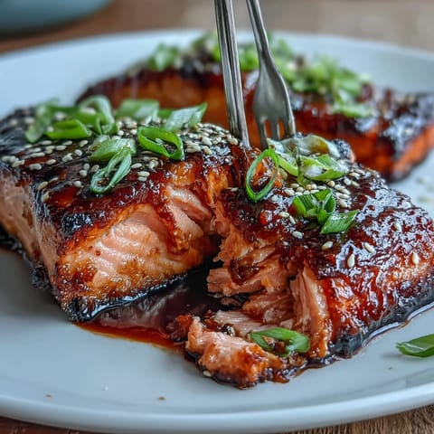 Maple Soy Glazed Salmon liegt auf bunten Ofengemüsen und duftet durch Zitronenscheiben und Sesamgewürze im warmen Licht.