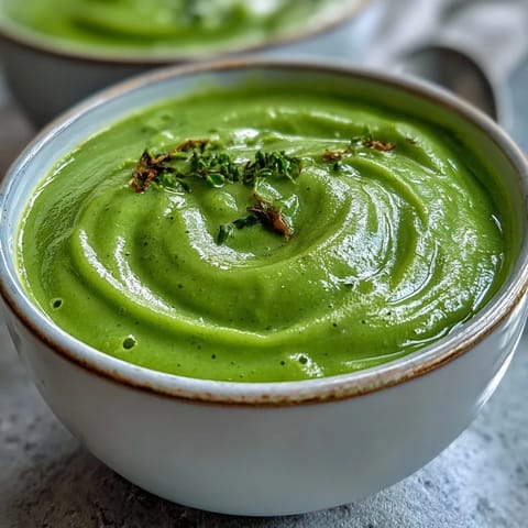 Homemade Cream of Broccoli Soup served hot with a drizzle of cream beside crusty bread.
