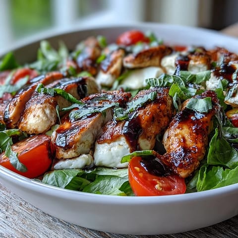 Sliced Caprese Chicken Bowl over greens, topped with creamy mozzarella and ripe tomatoes.