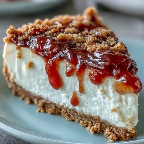 Ein übersehter, cremiger Kuchen mit cremigen Schichten und lebhaften Guava-Marmeladen-Wirbeln für einen tropischen Touch.