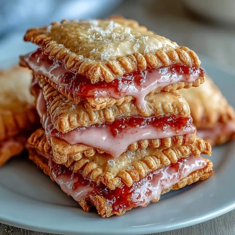 Homemade Guava Cheese Pop Tarts cooling on a wire rack, with glossy pink glaze dripping down golden flaky crusts.