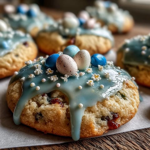 Zarte Butterplätzchen mit farbenfroher Pastellglasur, perfekt für festliche Ostermomente.