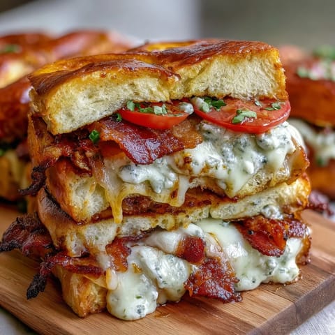 Kleine Brioche-Brötchen gefüllt mit Roastbeef, Tomatenscheiben, knusprigem Speck und geschmolzener Gruyère-Mornay-Sauce. Ein Genuss für jede Party.  