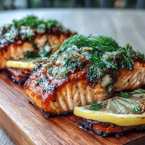 1. Aromatischer Lachs auf Zedernholz gegrillt, mit frischem Zitronen-Dill-Duft und leicht rauchigem Aroma.