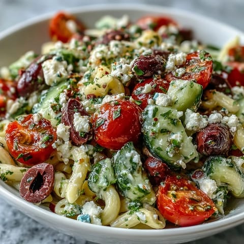 Sommerpasta griechisch Oliven Feta
