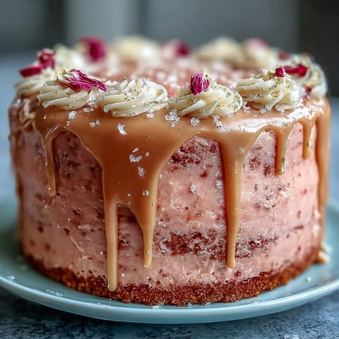 Rosé Samtkuchen mit Goldtropfen