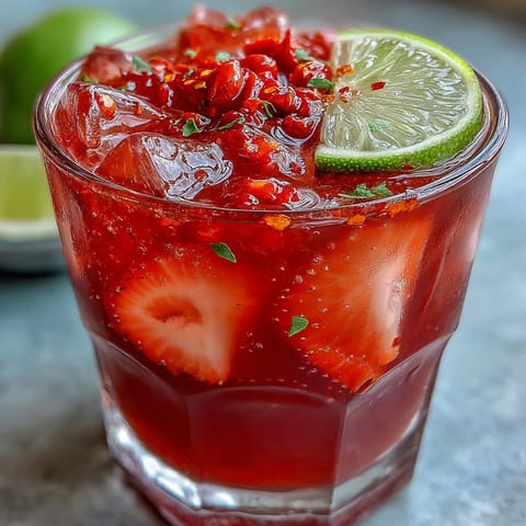 Fruchtsüßer, würziger Strawberry Chili Limeade Mocktail mit frischen Erdbeeren und Limetten.