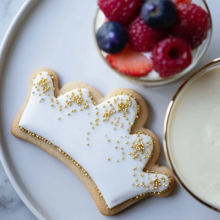 Bright berries gleam alongside delicate crown cookies in this Princess Crown Dessert Tray, ready to serve.
