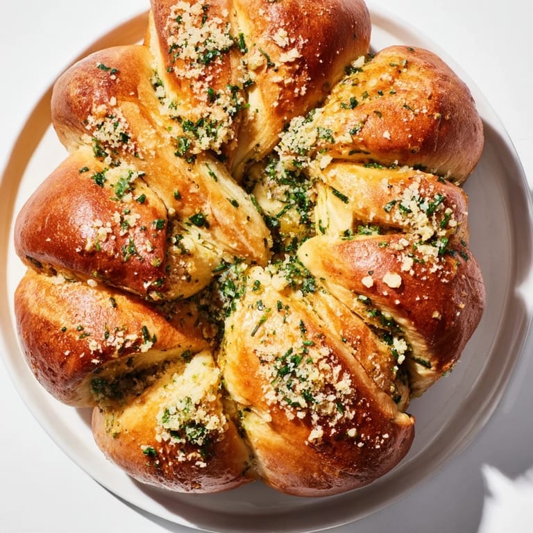 This tempting star shaped garlic bread displays a close-up of the fresh, baked golden crust.