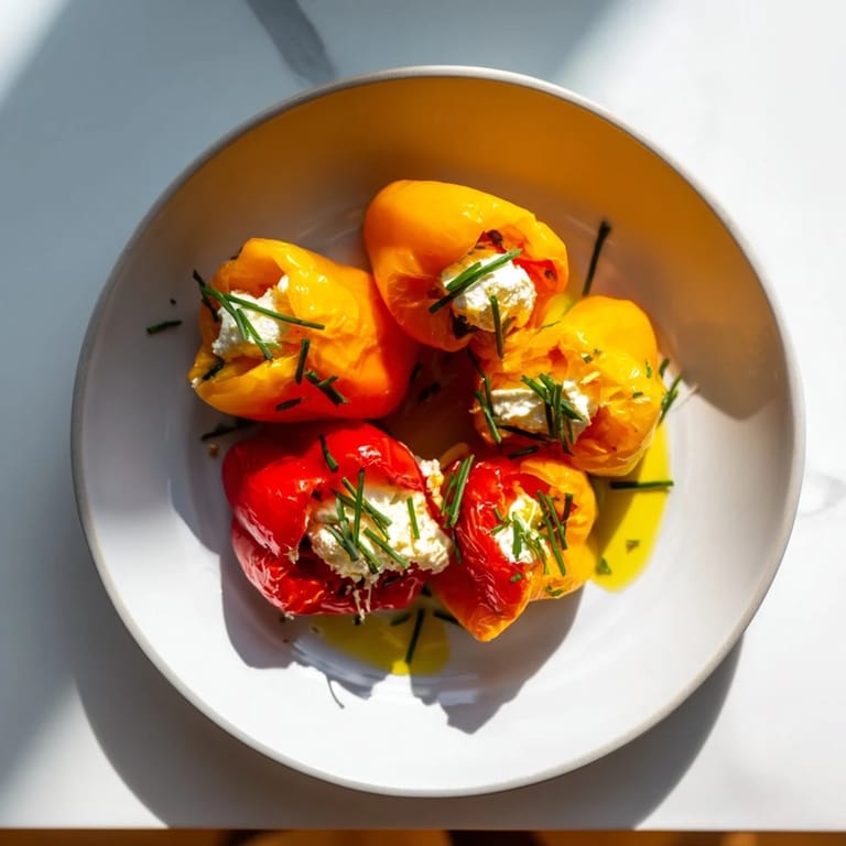 Fresh, vibrant mini bell pepper halves overflowing with feta, a perfect Mediterranean appetizer.