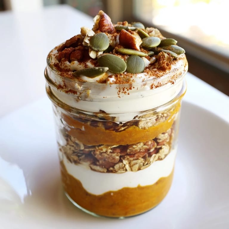 A close-up of a festive Pumpkin Yogurt Parfait, highlighting the vibrant colors and crunchy granola topping.
