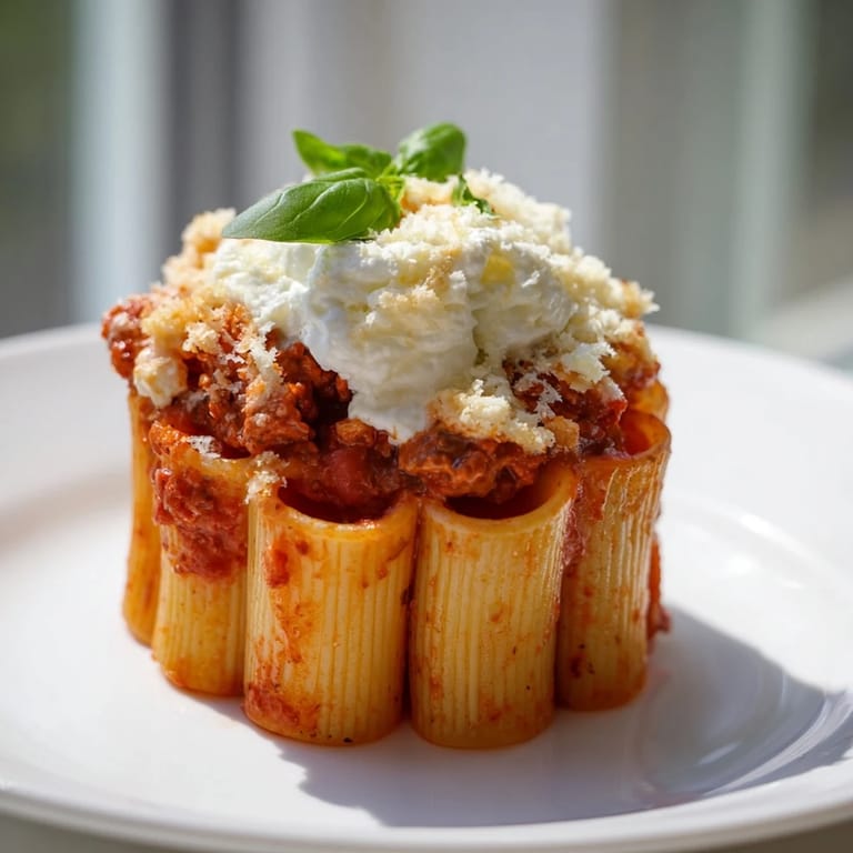 These individual Baked Ziti Cups show off perfectly melted cheese and a rich tomato sauce inside.