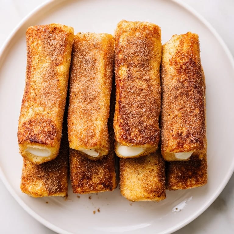 Warm, handheld Easy French Toast Roll-Ups featuring a creamy filling and a sweet cinnamon coating.