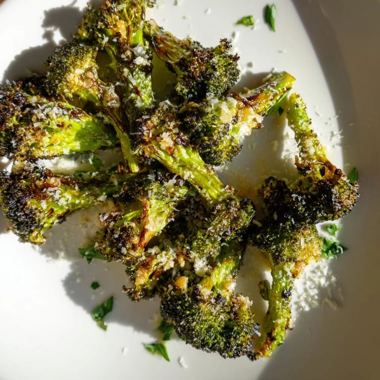 Warm, savory Garlic Parmesan Roasted Broccoli; a simple side dish to complement any meal.