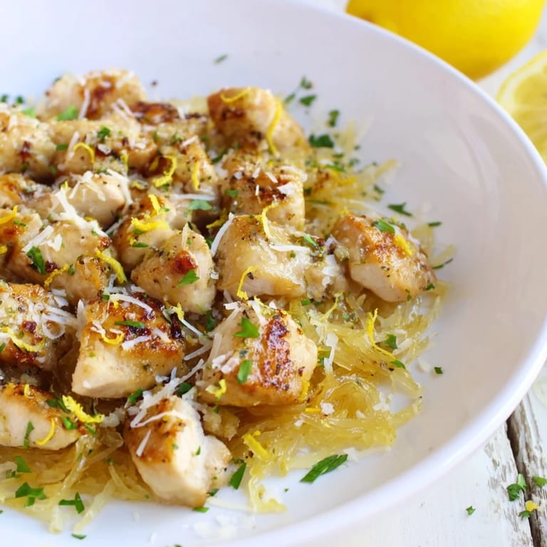 Zubereitung von Lemon Garlic Chicken auf Spaghettikürbis.