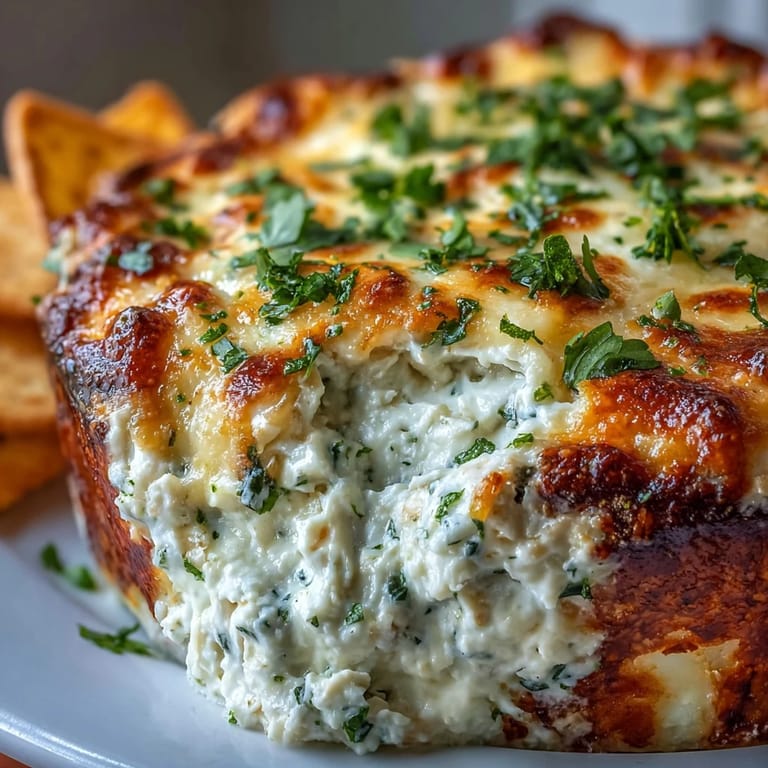 Saftiger Cilantro-Lime-Chicken-Dip, überbacken mit geschmolzenem Monterey Jack, garniert mit frischem Koriander und Limonen-Spalten.