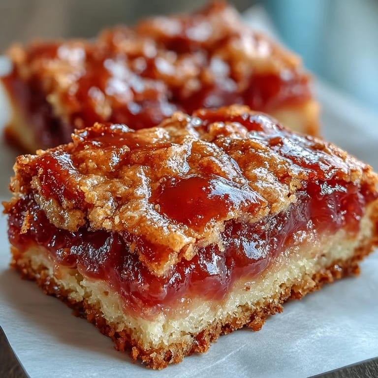 Gebackene Guava Cake Bars in quadratischer Form, fertig zum Servieren mit Kaffeetasse.