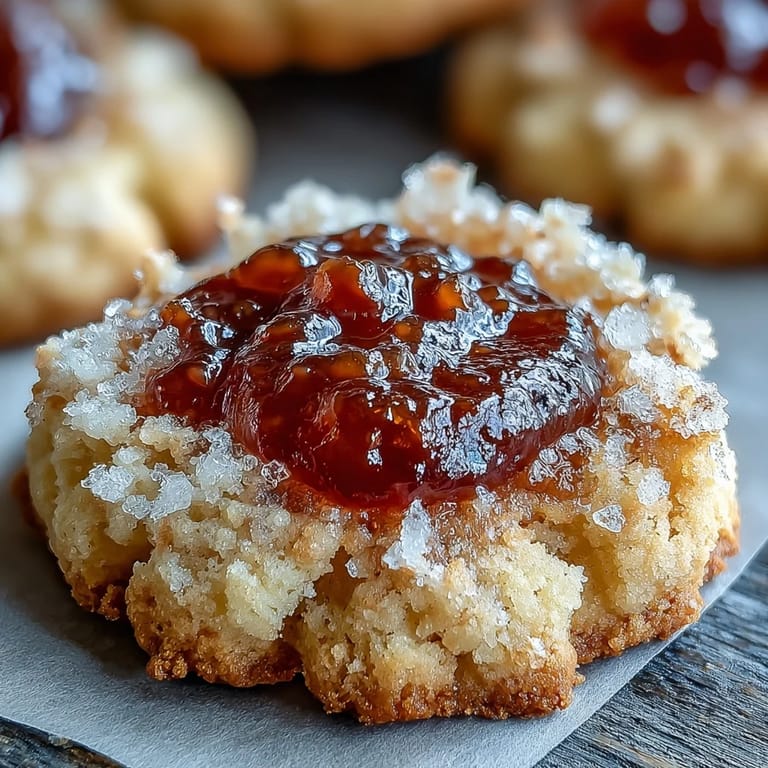 Frisch gebackene Guava Jam Thumbprint Cookies mit zuckrig-saurer Füllung und Butteraroma.