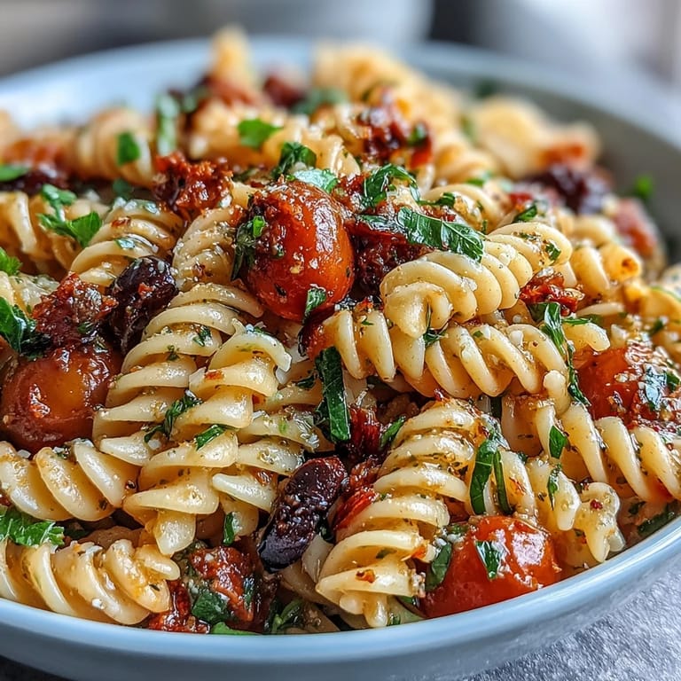 Bunter Nudelsalat mit frischen Tomaten, Gurken und Paprika, perfekt für Picknicks.