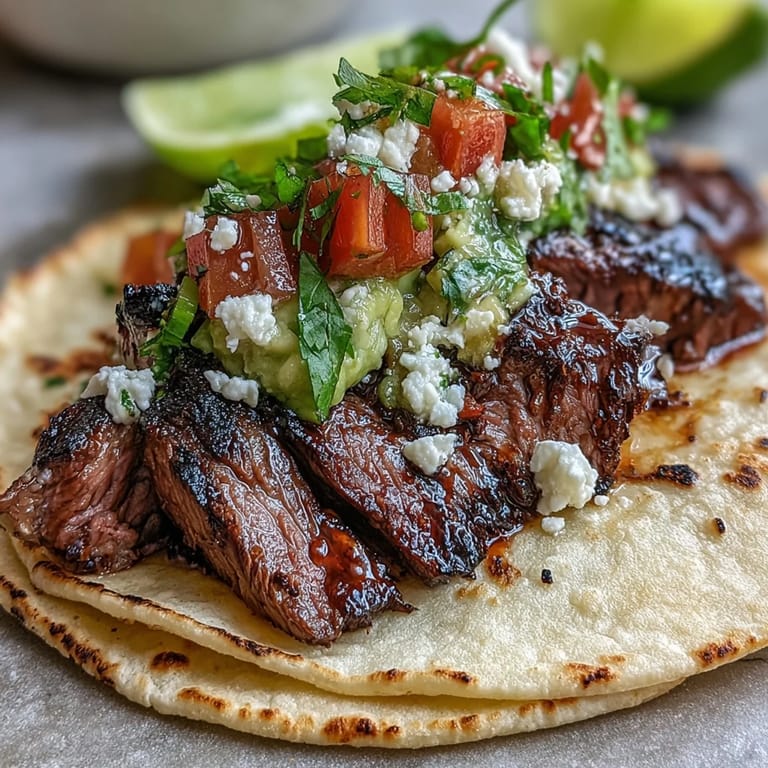 Festlicher Cinco de Mayo Taco-Buffet mit gegrilltem Steak und frischen Beilagen.  