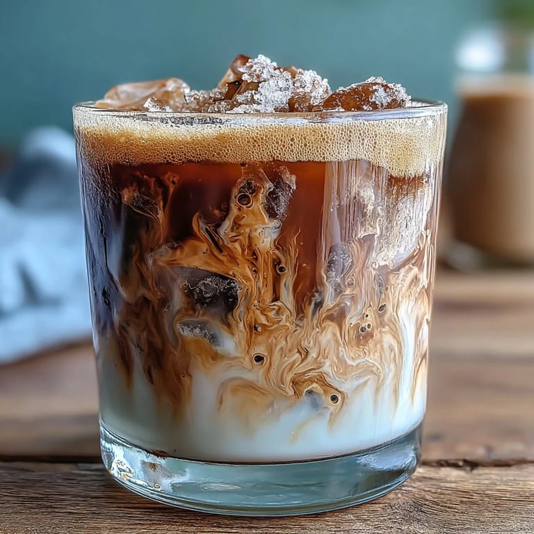 1. Brauner-Zucker-Hafer-Milch-Shaken-Espresso mit cremiger Textur und süßem Zimtgeschmack in einem hohen Glas.