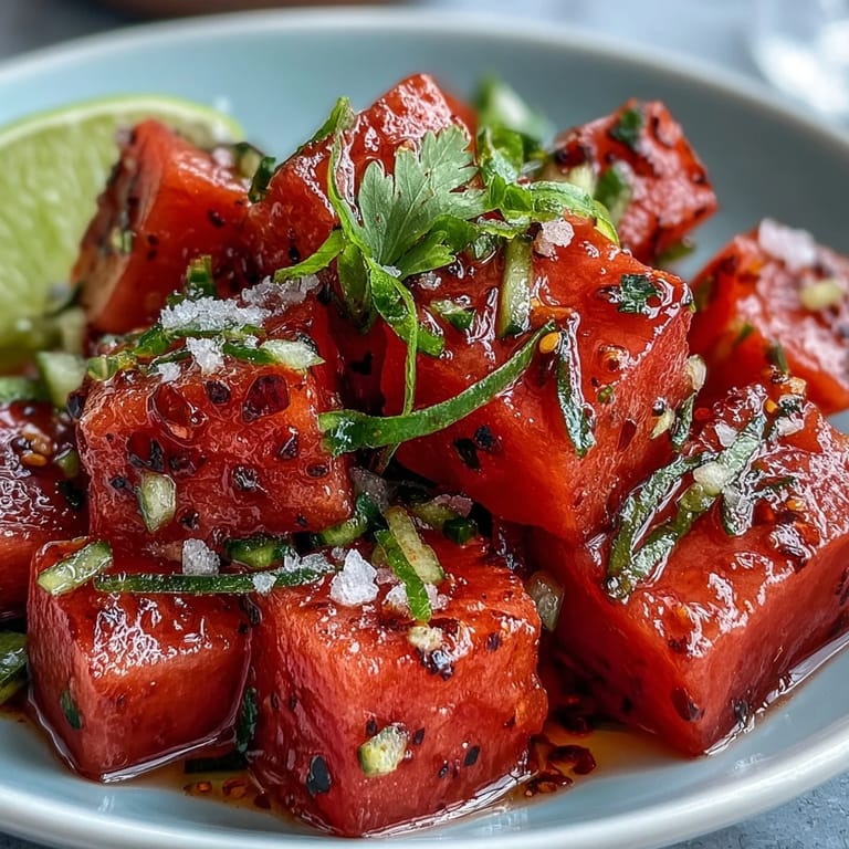 2. Knackige Gurken und süße Wassermelone treffen auf würziges Tajin und spritzige Limette – ein leichter, erfrischender Salat.